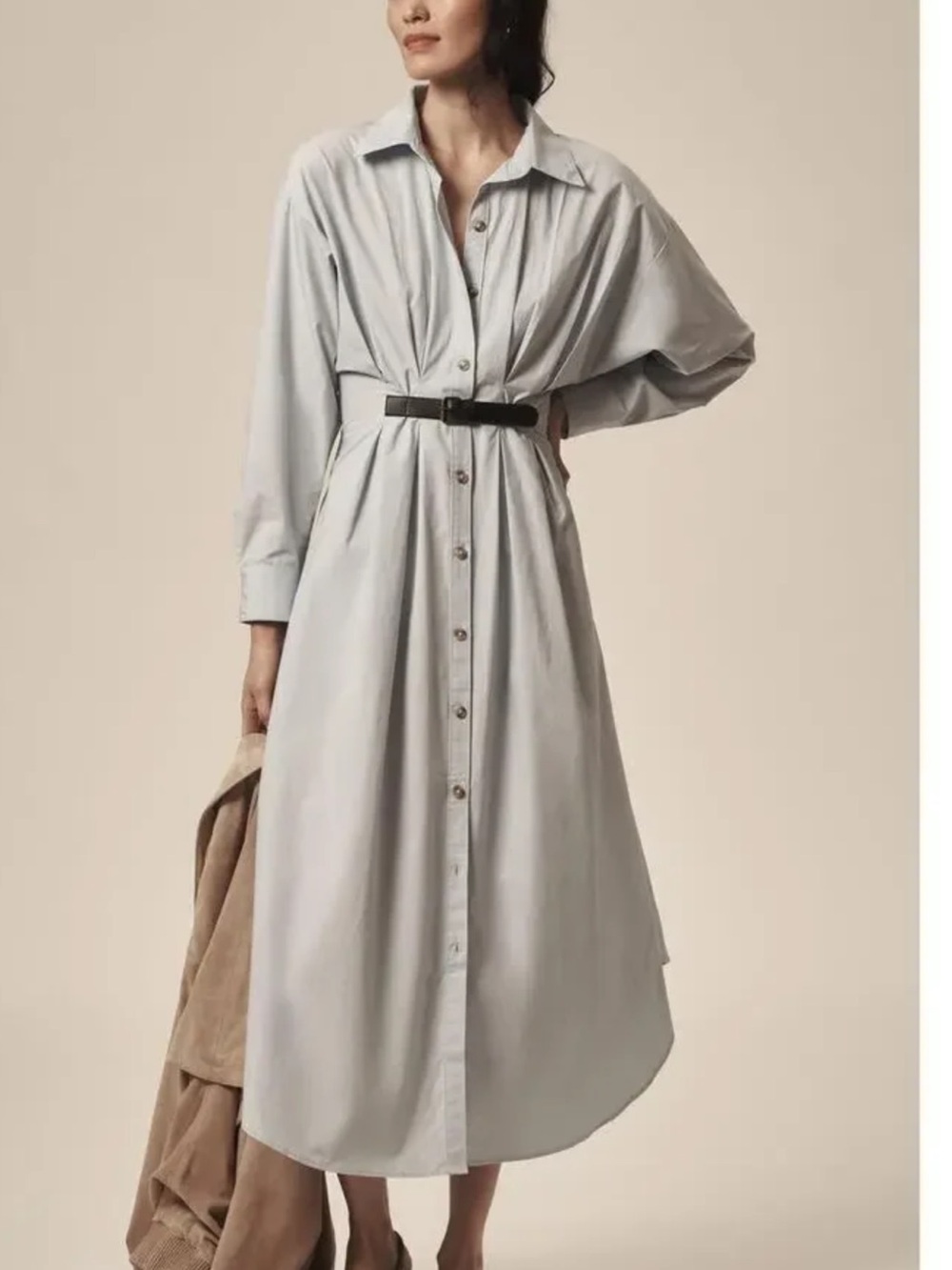 Anthropologie Buckle Front Long Sleeve Shirt Dress